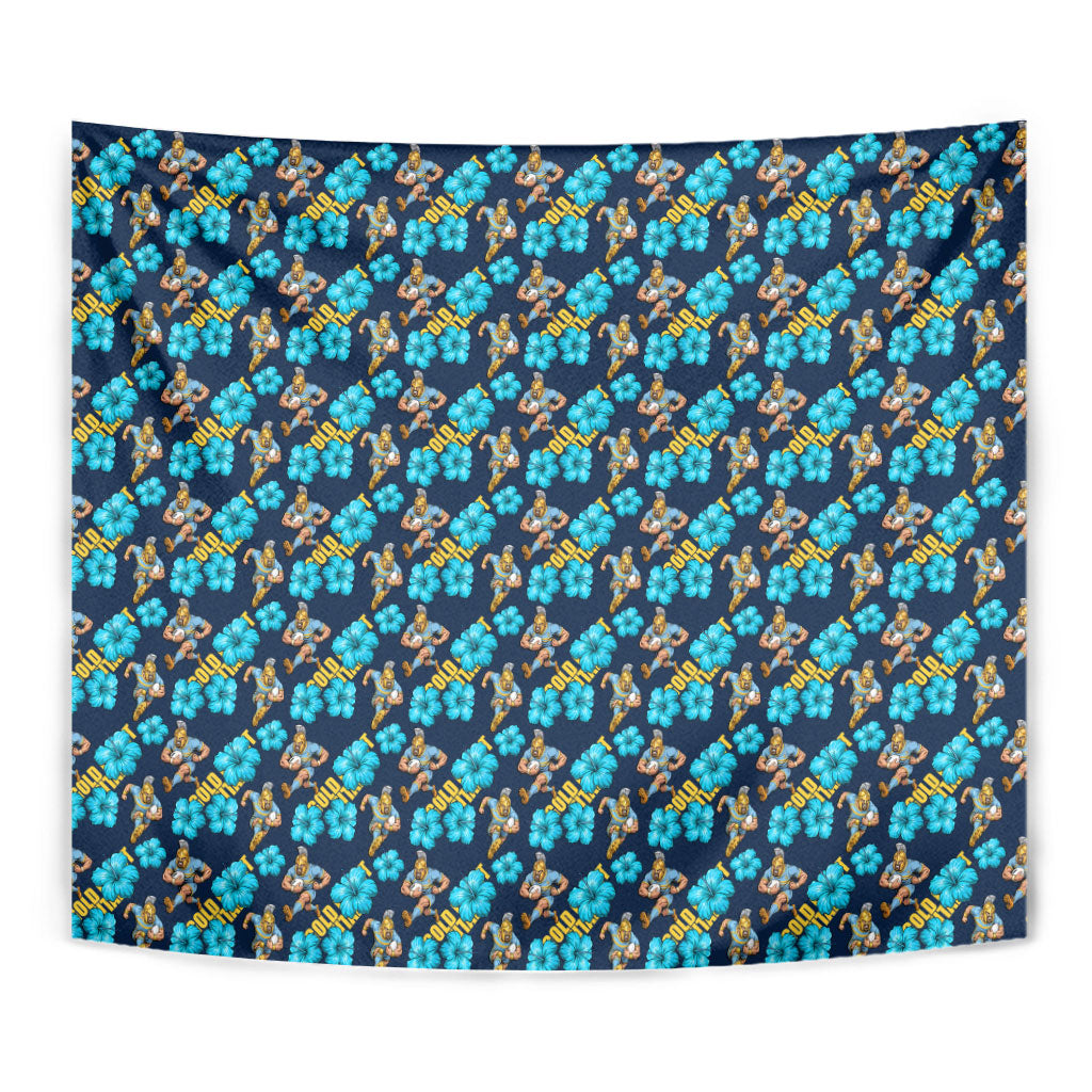 Gold Coast Titans Tapestry Tropical Hibiscus Floral Seamless Rugby Mascot