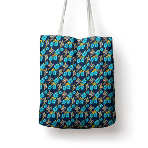 Gold Coast Titans Tote Bag Tropical Hibiscus Floral Seamless Rugby Mascot