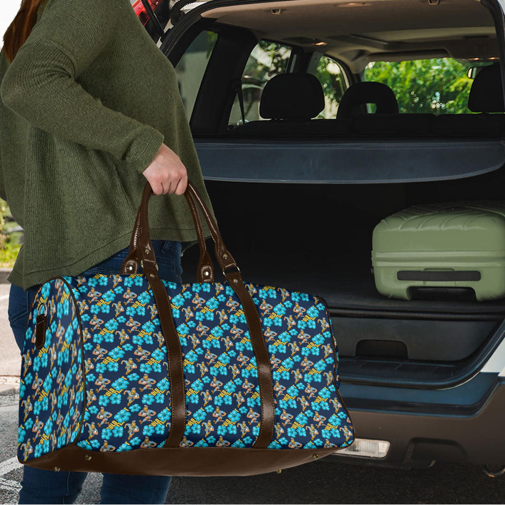 Gold Coast Titans Travel Bag Tropical Hibiscus Floral Seamless Rugby Mascot