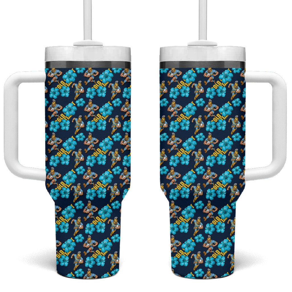 Gold Coast Titans Tumbler With Handle Tropical Hibiscus Floral Seamless Rugby Mascot