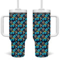 Gold Coast Titans Tumbler With Handle Tropical Hibiscus Floral Seamless Rugby Mascot