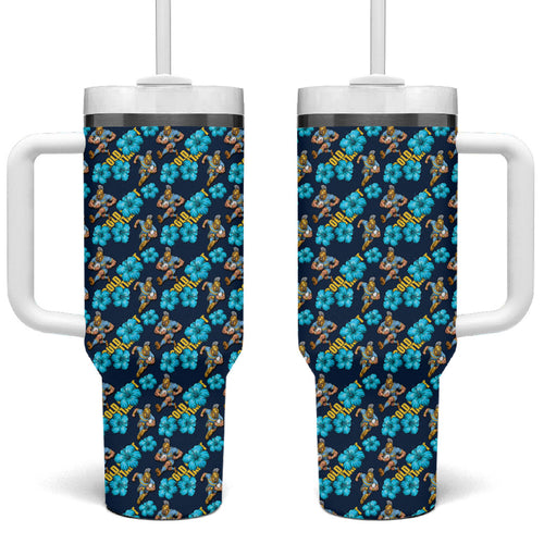 Gold Coast Titans Tumbler With Handle Tropical Hibiscus Floral Seamless Rugby Mascot