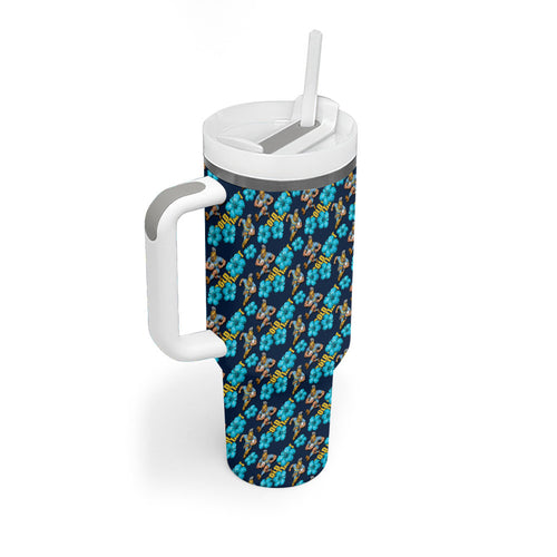 Gold Coast Titans Tumbler With Handle Tropical Hibiscus Floral Seamless Rugby Mascot