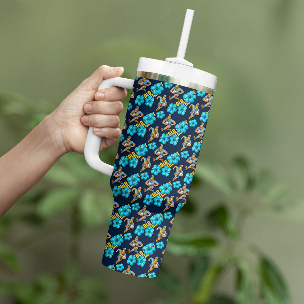 Gold Coast Titans Tumbler With Handle Tropical Hibiscus Floral Seamless Rugby Mascot