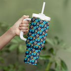 Gold Coast Titans Tumbler With Handle Tropical Hibiscus Floral Seamless Rugby Mascot