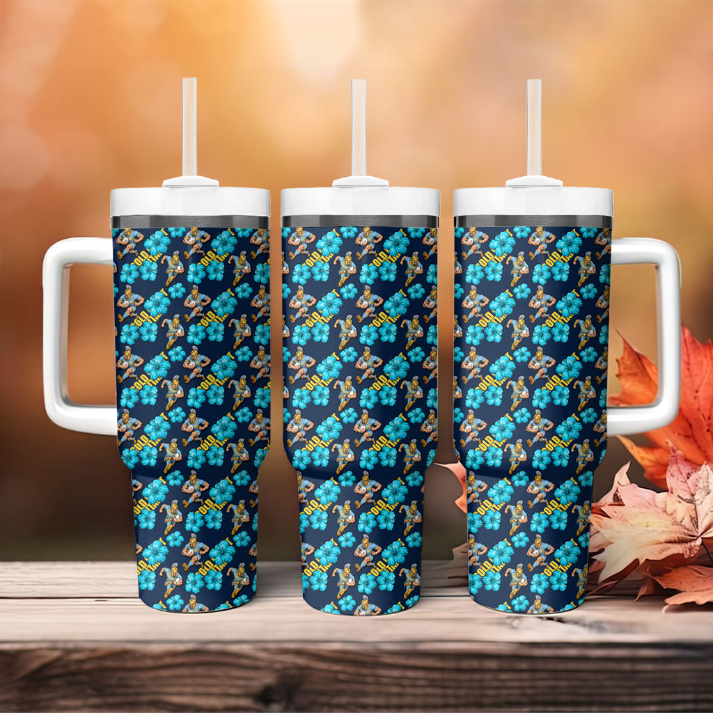 Gold Coast Titans Tumbler With Handle Tropical Hibiscus Floral Seamless Rugby Mascot
