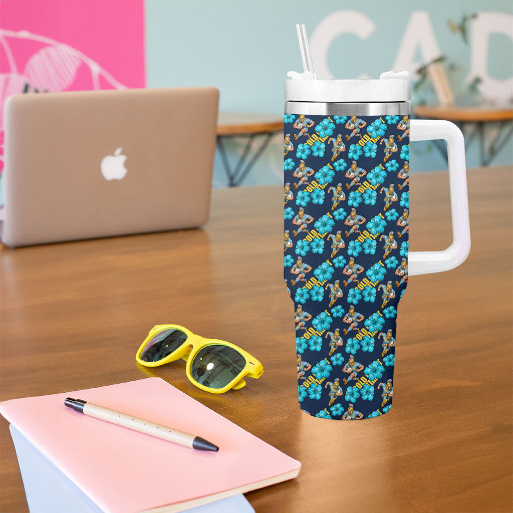 Gold Coast Titans Tumbler With Handle Tropical Hibiscus Floral Seamless Rugby Mascot