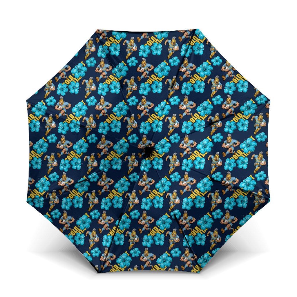 Gold Coast Titans Umbrella Tropical Hibiscus Floral Seamless Rugby Mascot