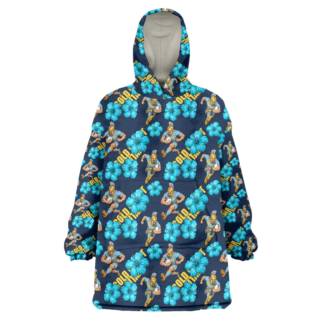 Gold Coast Titans Wearable Blanket Hoodie Tropical Hibiscus Floral Seamless Rugby Mascot