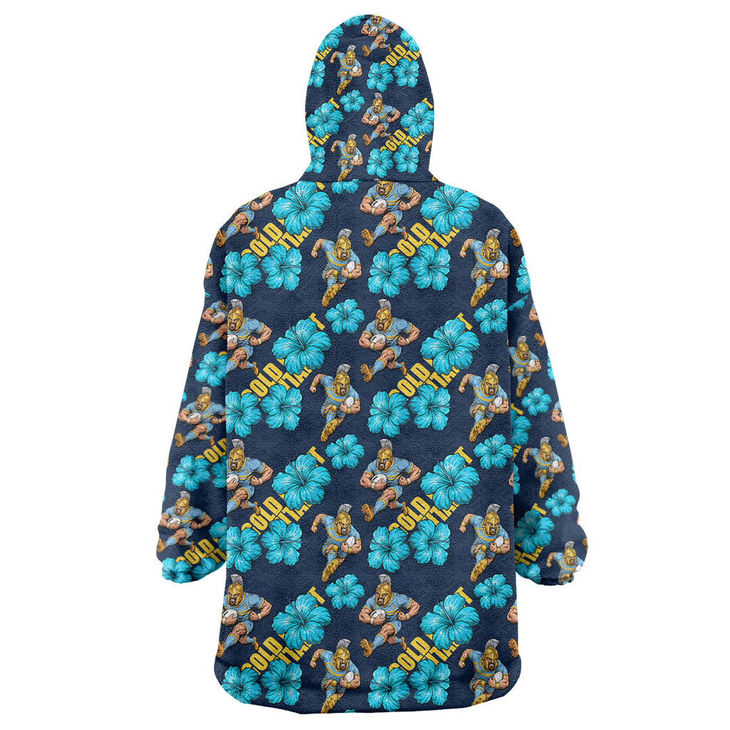 Gold Coast Titans Wearable Blanket Hoodie Tropical Hibiscus Floral Seamless Rugby Mascot