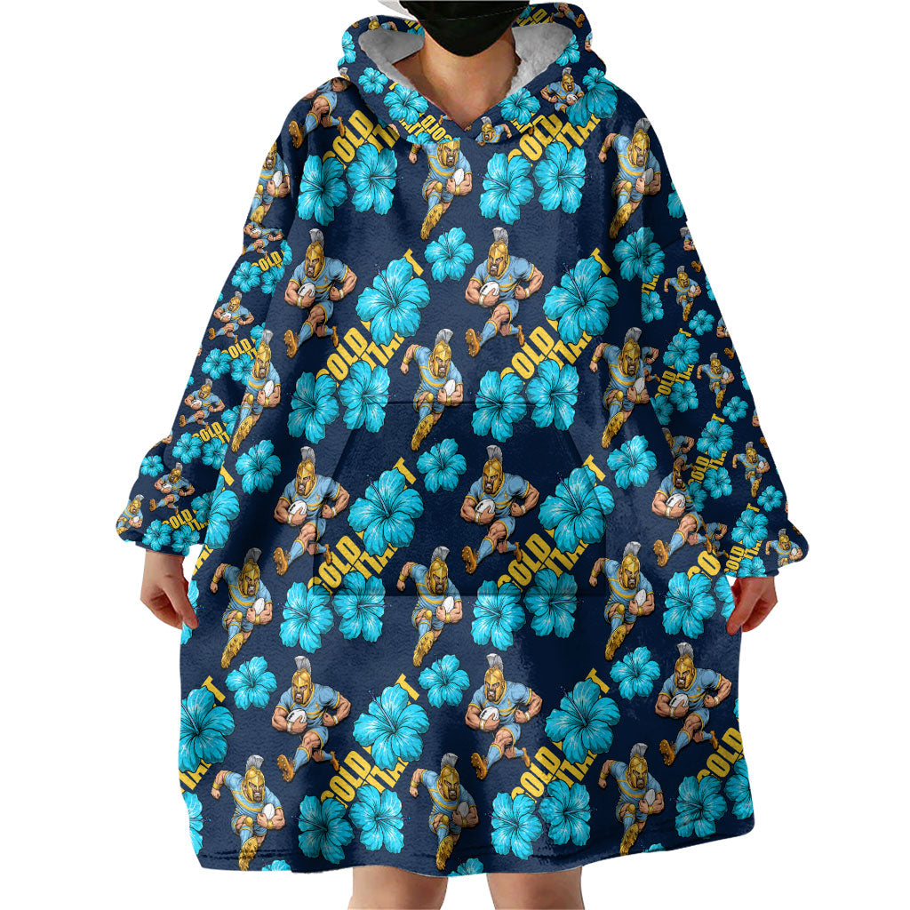 Gold Coast Titans Wearable Blanket Hoodie Tropical Hibiscus Floral Seamless Rugby Mascot