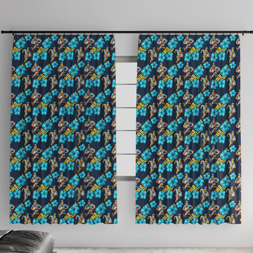 Gold Coast Titans Window Curtain Tropical Hibiscus Floral Seamless Rugby Mascot