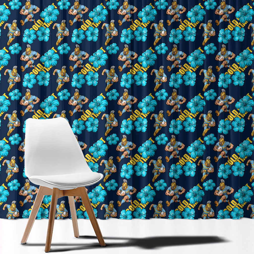 Gold Coast Titans Window Curtain Tropical Hibiscus Floral Seamless Rugby Mascot