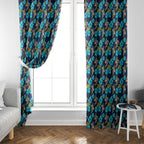 Gold Coast Titans Window Curtain Tropical Hibiscus Floral Seamless Rugby Mascot