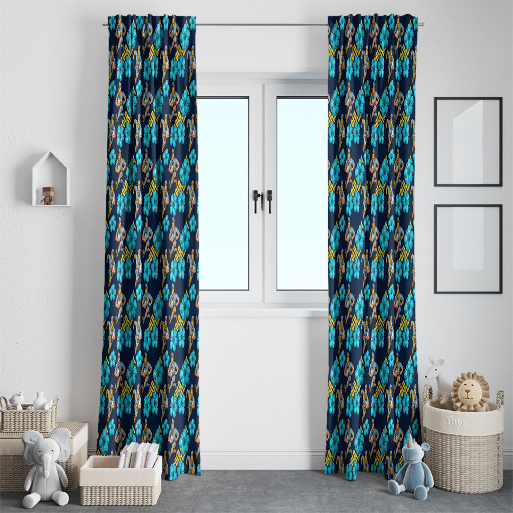 Gold Coast Titans Window Curtain Tropical Hibiscus Floral Seamless Rugby Mascot