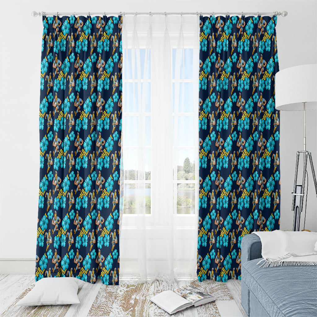 Gold Coast Titans Window Curtain Tropical Hibiscus Floral Seamless Rugby Mascot
