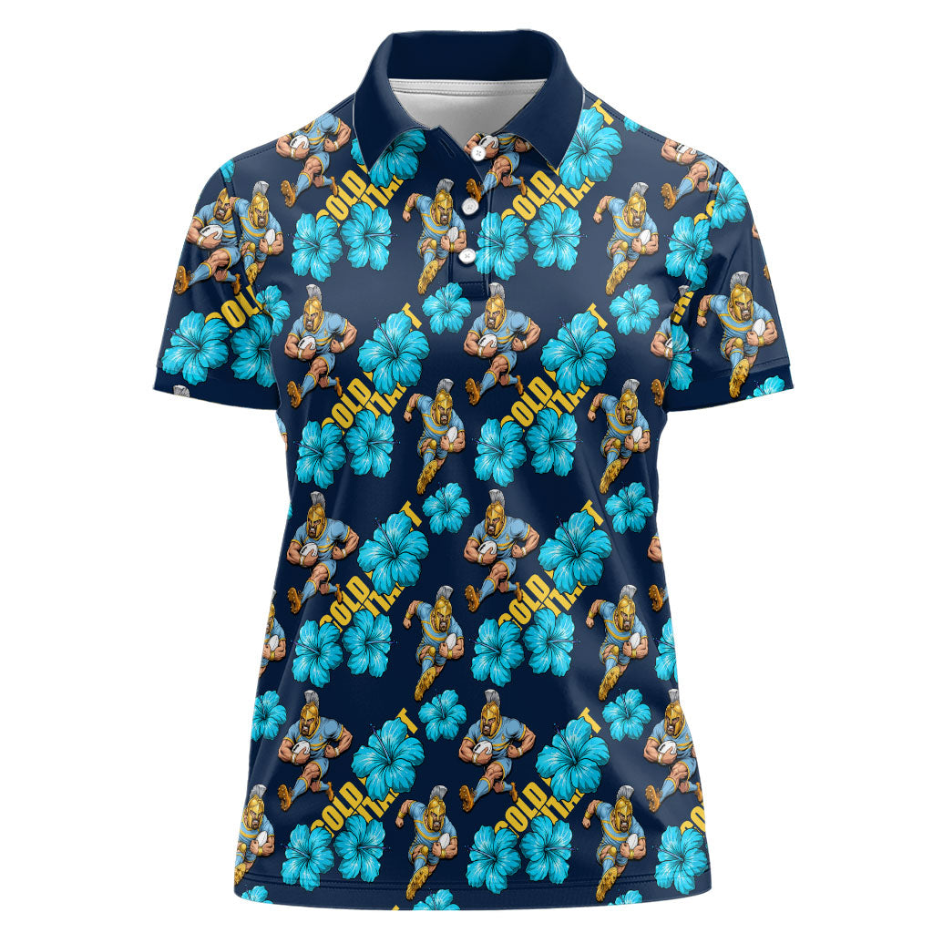 Gold Coast Titans Women Polo Shirt Tropical Hibiscus Floral Seamless Rugby Mascot