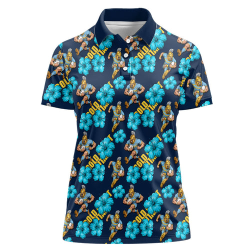 Gold Coast Titans Women Polo Shirt Tropical Hibiscus Floral Seamless Rugby Mascot