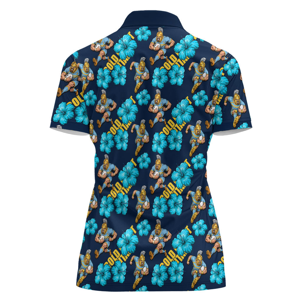 Gold Coast Titans Women Polo Shirt Tropical Hibiscus Floral Seamless Rugby Mascot