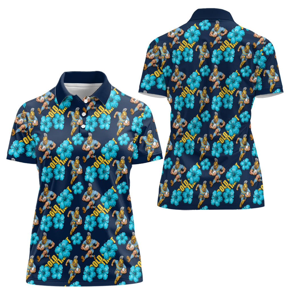 Gold Coast Titans Women Polo Shirt Tropical Hibiscus Floral Seamless Rugby Mascot