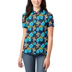 Gold Coast Titans Women Polo Shirt Tropical Hibiscus Floral Seamless Rugby Mascot