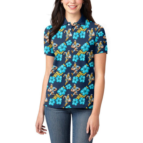 Gold Coast Titans Women Polo Shirt Tropical Hibiscus Floral Seamless Rugby Mascot