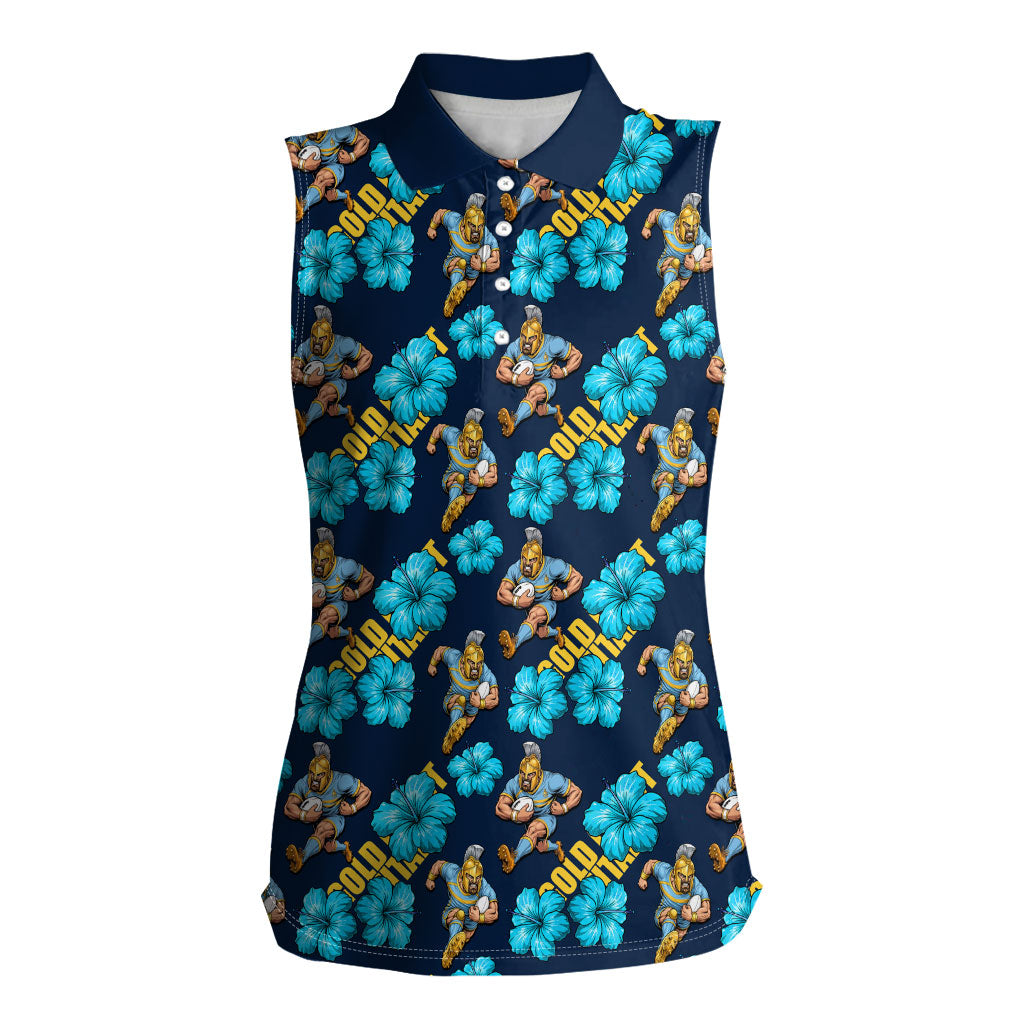 Gold Coast Titans Women Sleeveless Polo Shirt Tropical Hibiscus Floral Seamless Rugby Mascot