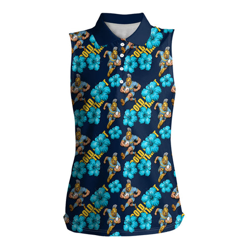 Gold Coast Titans Women Sleeveless Polo Shirt Tropical Hibiscus Floral Seamless Rugby Mascot