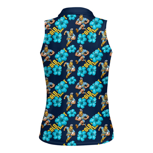 Gold Coast Titans Women Sleeveless Polo Shirt Tropical Hibiscus Floral Seamless Rugby Mascot