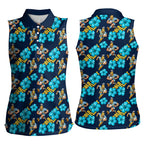 Gold Coast Titans Women Sleeveless Polo Shirt Tropical Hibiscus Floral Seamless Rugby Mascot
