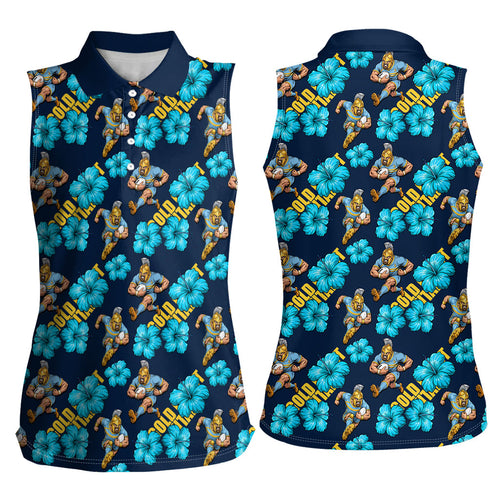 Gold Coast Titans Women Sleeveless Polo Shirt Tropical Hibiscus Floral Seamless Rugby Mascot
