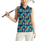 Gold Coast Titans Women Sleeveless Polo Shirt Tropical Hibiscus Floral Seamless Rugby Mascot
