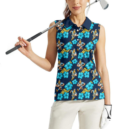 Gold Coast Titans Women Sleeveless Polo Shirt Tropical Hibiscus Floral Seamless Rugby Mascot