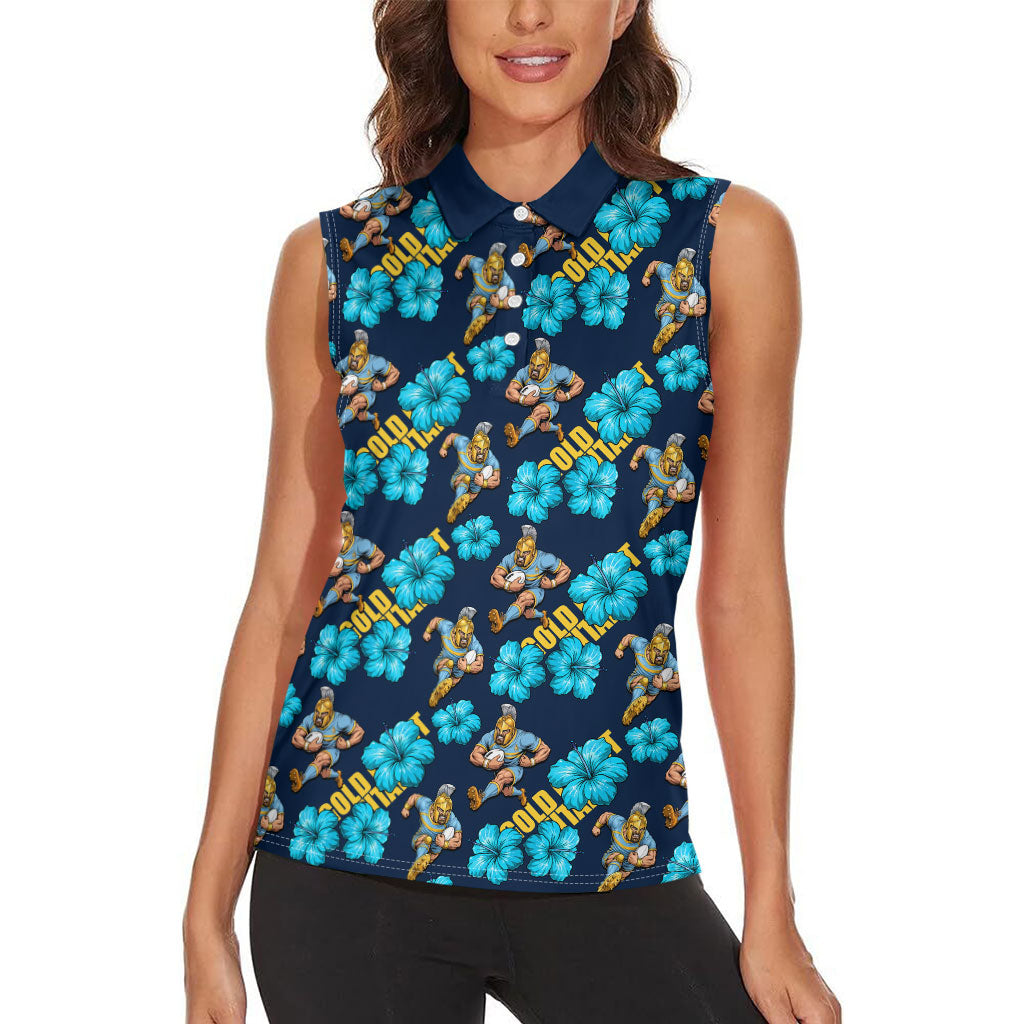 Gold Coast Titans Women Sleeveless Polo Shirt Tropical Hibiscus Floral Seamless Rugby Mascot