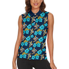 Gold Coast Titans Women Sleeveless Polo Shirt Tropical Hibiscus Floral Seamless Rugby Mascot