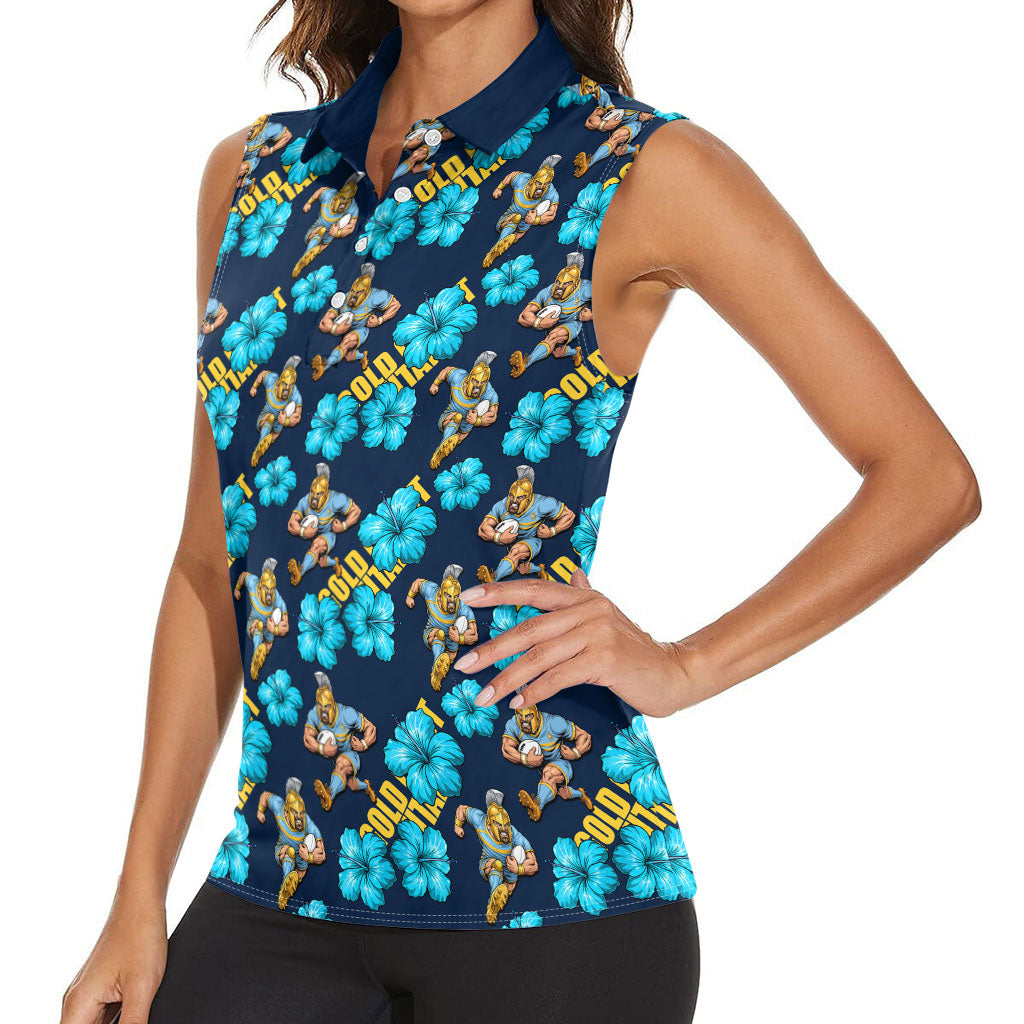 Gold Coast Titans Women Sleeveless Polo Shirt Tropical Hibiscus Floral Seamless Rugby Mascot