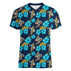 Gold Coast Titans Women V-Neck T-Shirt Tropical Hibiscus Floral Seamless Rugby Mascot