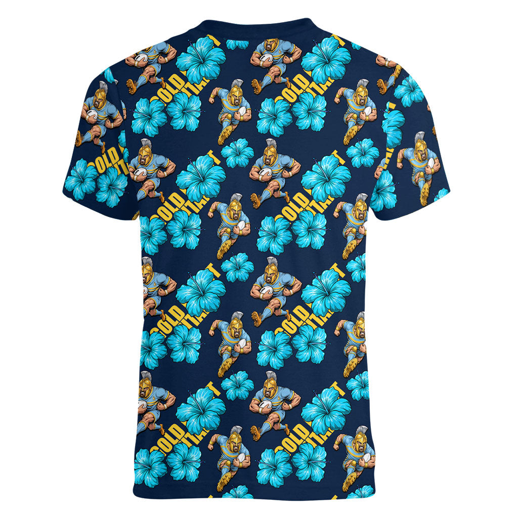 Gold Coast Titans Women V-Neck T-Shirt Tropical Hibiscus Floral Seamless Rugby Mascot