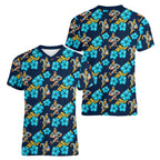 Gold Coast Titans Women V-Neck T-Shirt Tropical Hibiscus Floral Seamless Rugby Mascot