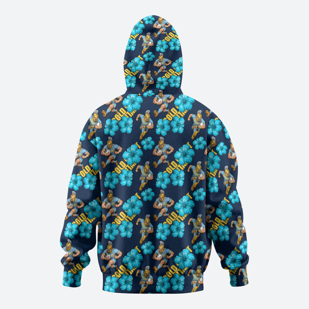 Gold Coast Titans Zip Hoodie Tropical Hibiscus Floral Seamless Rugby Mascot