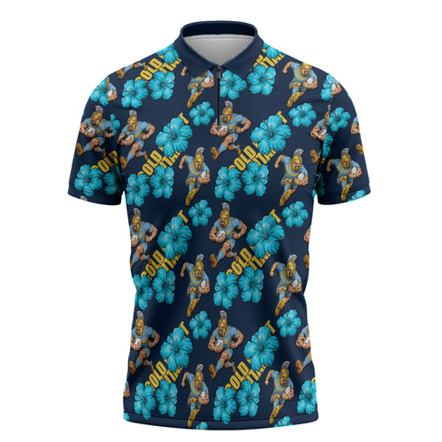 Gold Coast Titans Zipper Polo Shirt Tropical Hibiscus Floral Seamless Rugby Mascot
