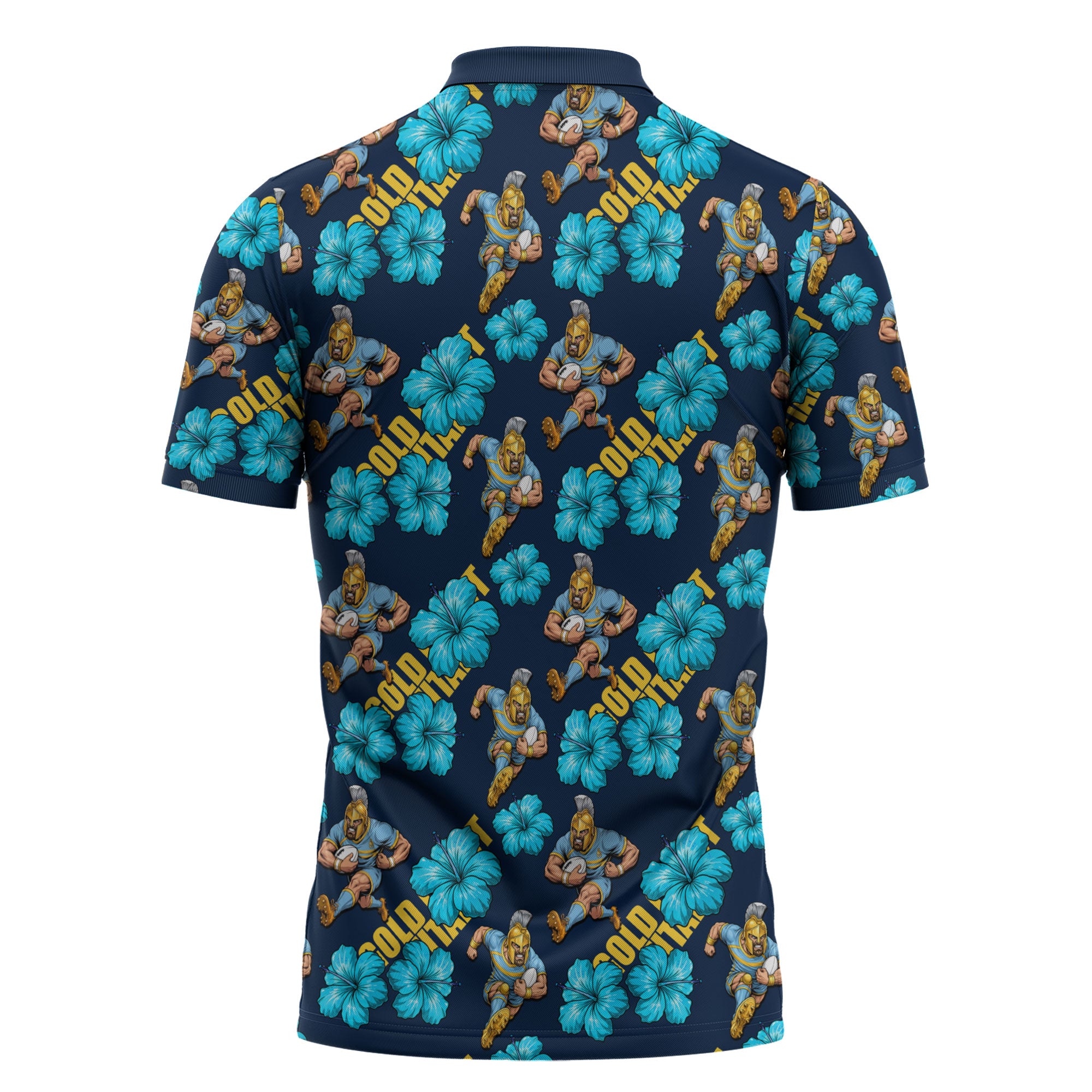 Gold Coast Titans Zipper Polo Shirt Tropical Hibiscus Floral Seamless Rugby Mascot