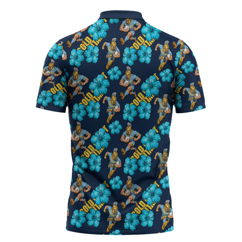 Gold Coast Titans Zipper Polo Shirt Tropical Hibiscus Floral Seamless Rugby Mascot