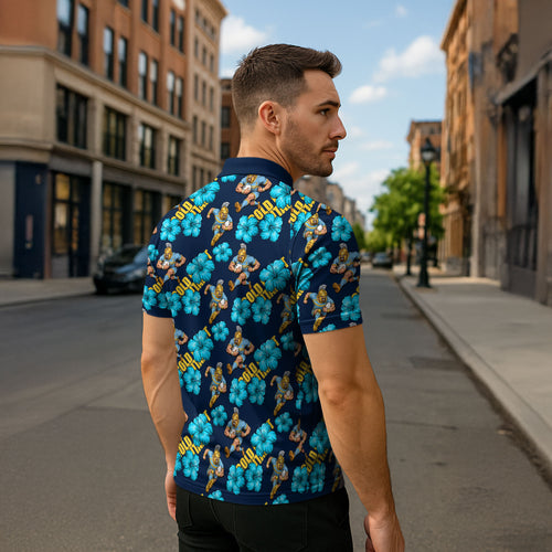 Gold Coast Titans Zipper Polo Shirt Tropical Hibiscus Floral Seamless Rugby Mascot