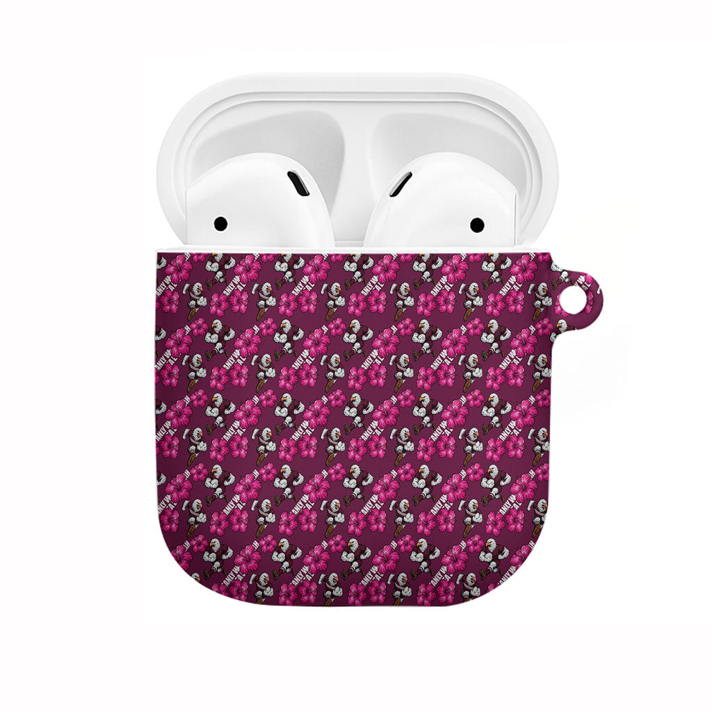 Manly Warringah Sea Eagles AirPods Case Tropical Hibiscus Floral Seamless Rugby Mascot