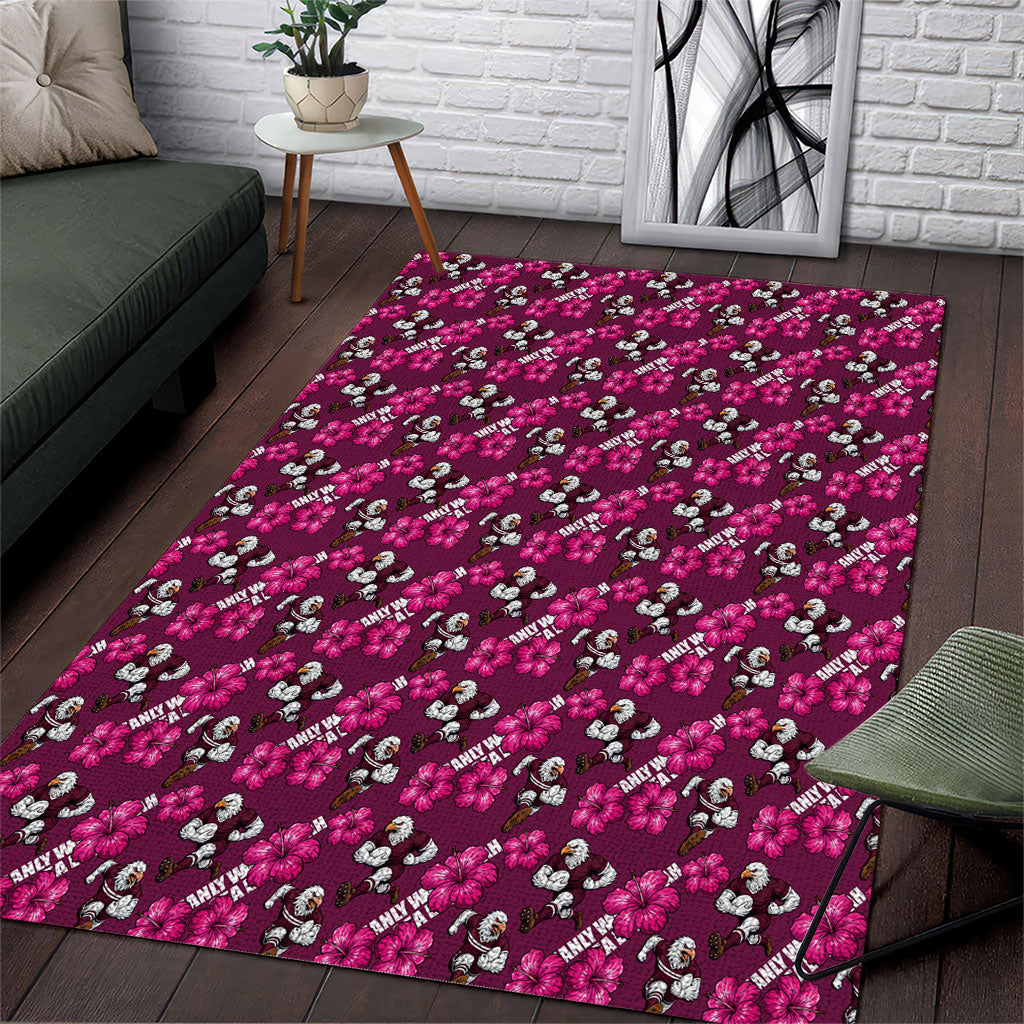 Manly Warringah Sea Eagles Area Rug Tropical Hibiscus Floral Seamless Rugby Mascot