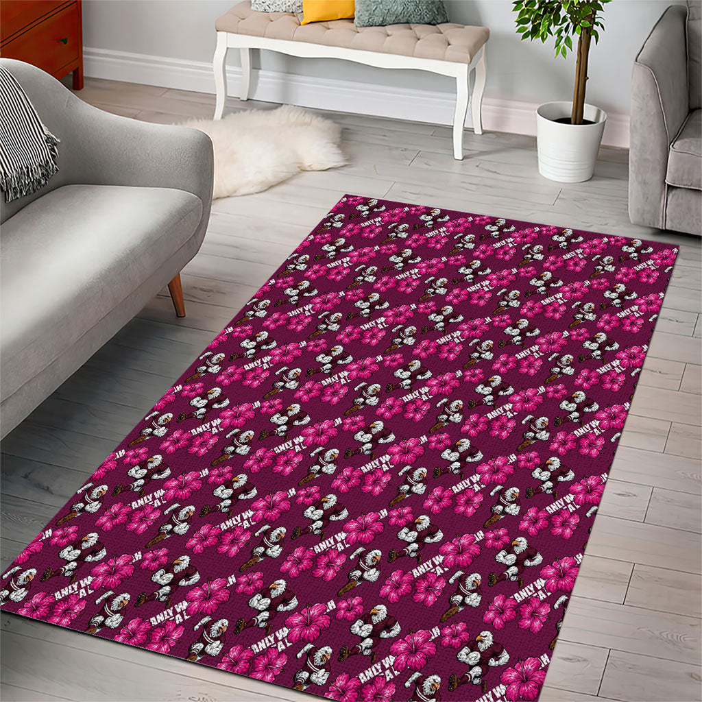 Manly Warringah Sea Eagles Area Rug Tropical Hibiscus Floral Seamless Rugby Mascot