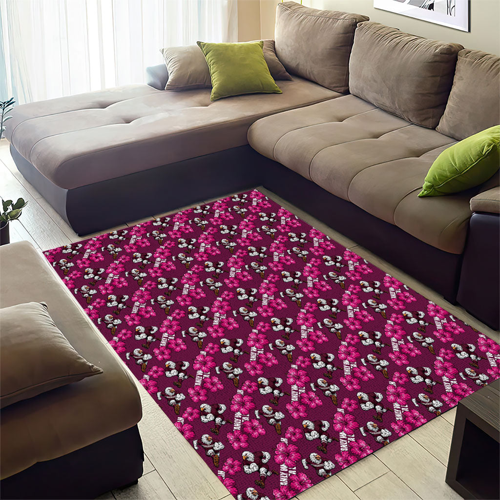 Manly Warringah Sea Eagles Area Rug Tropical Hibiscus Floral Seamless Rugby Mascot