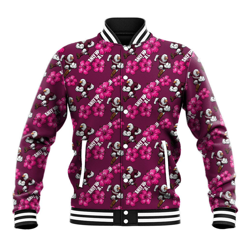 Manly Warringah Sea Eagles Baseball Jacket Tropical Hibiscus Floral Seamless Rugby Mascot