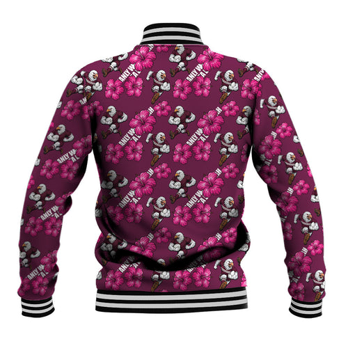 Manly Warringah Sea Eagles Baseball Jacket Tropical Hibiscus Floral Seamless Rugby Mascot